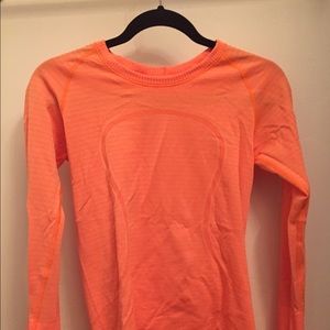 Orange Lululemon tutone longsleeve workout shirt